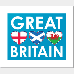 Great Britain England Scotland Wales Flags Hearts Posters and Art